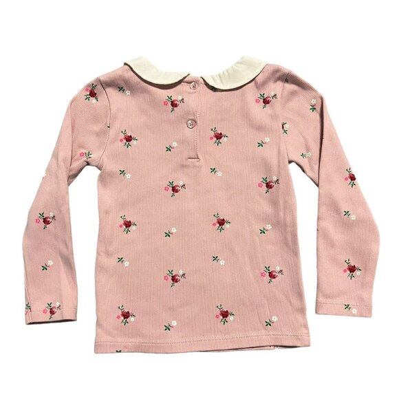 Baby Gap Sz 3 Pink Ribbed Floral Collared Shirt - Picture 2 of 4